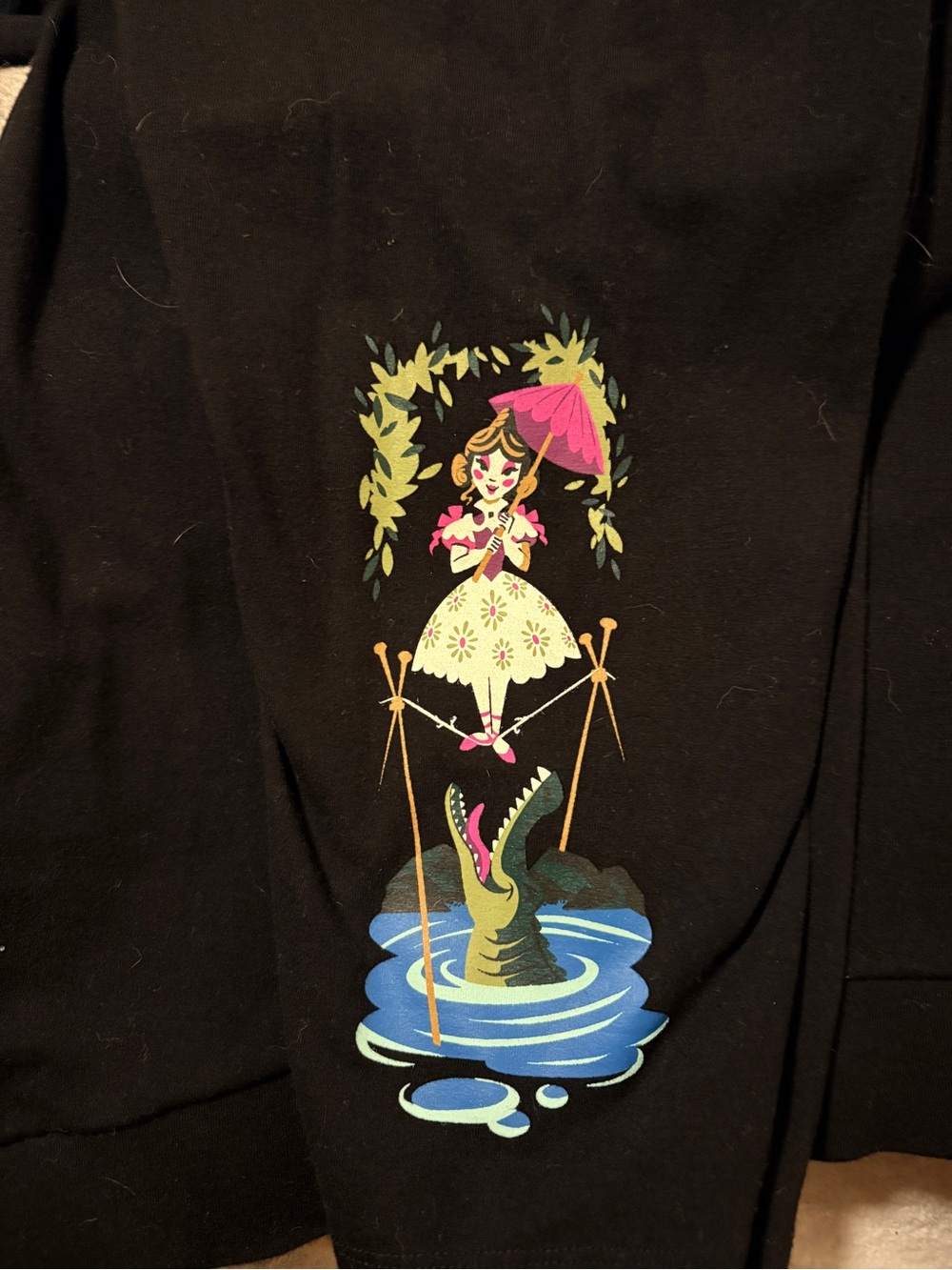 Disney Black Capris HM Stretching Portrait Sally Tightrope Crocodile Print